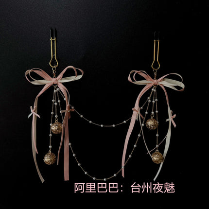 Ribbon Bow Nipple Clamps Bell Reast Punishment SM Training Erotic Collar and Chain Nipple Restraints Adult Game Flirting Sex Toy