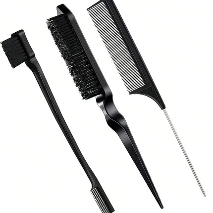 3pcs Hair Styling Comb Set Teasing Hair Brush Triple Teasing Comb Rat Tail Combs Edge Brush Hair Tail Tools Braid Tool Loop