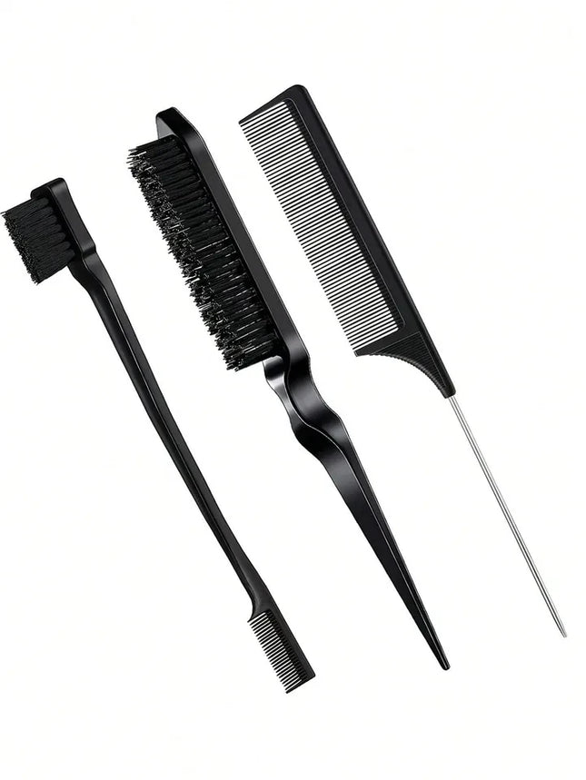 3pcs Hair Styling Comb Set Teasing Hair Brush Triple Teasing Comb Rat Tail Combs Edge Brush Hair Tail Tools Braid Tool Loop