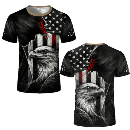 Retro American Flag Style 3D Print T-shirt Summer Eagle Heart Graphic Tee Street Unisex Sports Casual Breathable Short Sleeve