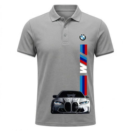 BMW Power Polo Shirt for Men Classic Logo Print 2026 Summer Breathable Short Sleeve Collared Tops for Casual Daily Golf Outfits