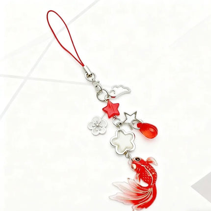 Plastic Lucky Koi Phone Pendant Crystal Beads Unique Mobile Phone Chain Simulation Fish Lightweight Beaded Keyring School