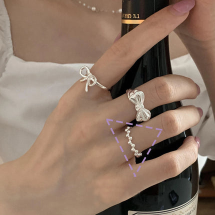 VENTFILLE 925 Sterling Silver Bow Tie Open Finger Ring For Women Gift Cute Design Fashion Jewelry Gift Wholesale
