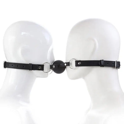 Adjustable PU Leather Sex Restraint Set with Double Silicone Ball Mouth Gag for Couples Gay Slave Mouth Gag with Belt