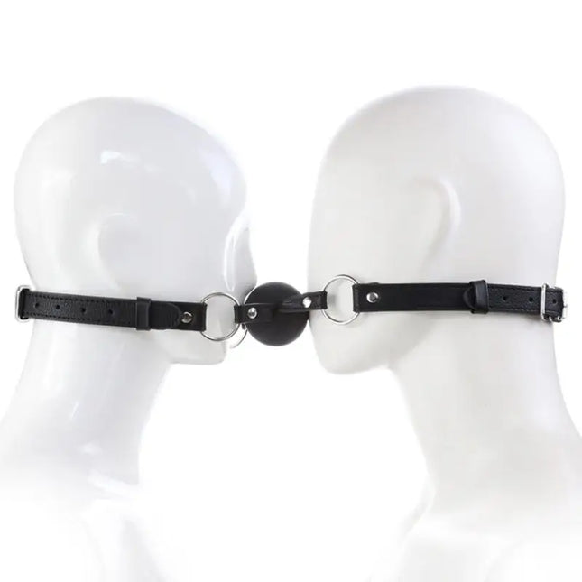Adjustable PU Leather Sex Restraint Set with Double Silicone Ball Mouth Gag for Couples Gay Slave Mouth Gag with Belt