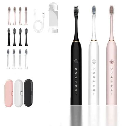 Electric Ultrasonic Toothbrush with Six Speed Modes Soft Bristles USB Charging Waterproof Adult Tooth Cleaner for Home Use Coupl
