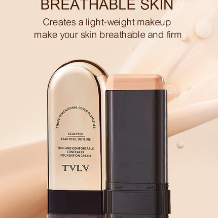 TVLV Long Lasting Matte Foundation Stick-Full Coverage Waterproof Brighten Makeup Base for Compact Concealer Stick with Brush