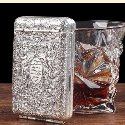 Retro Carved Cigarette Case Metal Luxurious Holder Pocket Tobacco Storage Box for 14 Cigarettes Smoking Accessories