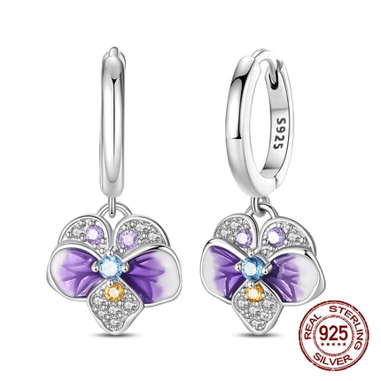 925 Sterling Silver Purple Butterfly Rainbow Flower Stud Earrings for Women Girl Ear Studs Jewelry Fashion Luxury Anniversary