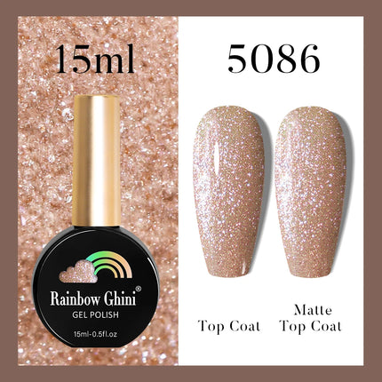 Rainbow Ghini 37Color Base Coat TPO/HEMA Free 15ml Fine Glitter Gel Polish For Manicure Nails Semipermanent Art Nail Supplies