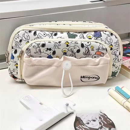 Snoopy Pencilcase Multi Layer Canvas Drawstring Pen Bag Kawaii Cartoon Stationery Storage Bag Students School Supplies Gifts