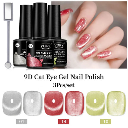 3 PIECES --- Super Bright Rainbow Candy Cat Eye Series for Nail Art DIY and Women's Salons, with Shiny Luster