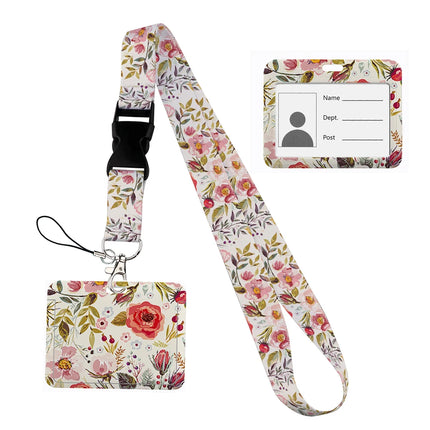 Flower design Lanyard Business Credit horizontal Card Holder Neck Strap Keychain Hang Rope ID Badge Holder Lariat Lasso