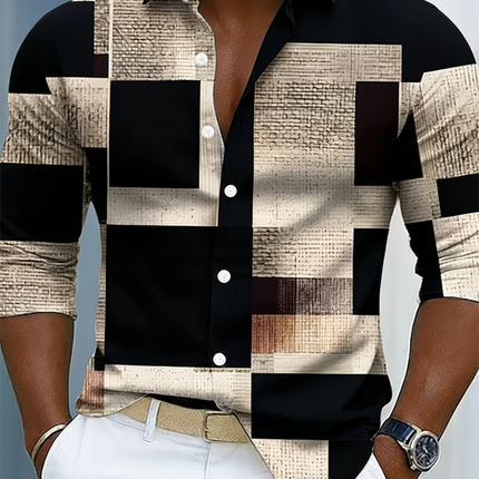 New Men's Long Sleeved Shirt with 3D Color Ink Print Design, Fashionable and Luxurious Print, Comfortable and Soft Top