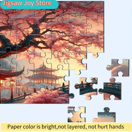 500/ Japanese-Inspired Cherry Blossom & Pagoda Jigsaw Puzzle - Large-Scale Challenging Adult Puzzle with Vibrant Colors, Intri