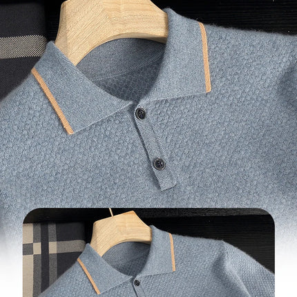 100% Goat Cashmere T-shirt Men's POLO Collar Short Sleeve Pullover 2025 Spring/Autumn New Fashion Knit Business Casual Tank Tops