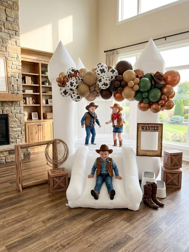 VANCEN Oxford 6FT White Bounce House with Slide Elegant Party Decoration Easy Setup Bouncy castle Structure for kids Birthdays And Events