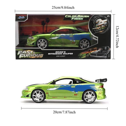 Jada 25th 1:24 Fast & Furious,Dodge Charger Skyline GTR Totota Supra Mitsubishi Eclipse Lancer EVO,Alloy Car Collection Gift Toy
