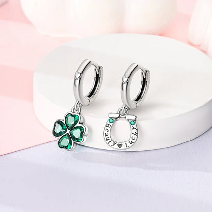 New in 925 Sterling Silver Lucky Clover Earrings for Women Girl Green Leaf Ear Studs Fine Jewelry Fashion Luxury Anniversary