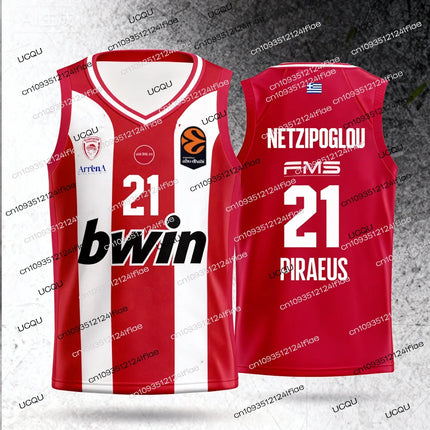 25/26 New Arrivals Olympiacos Athens Basketball Jersey Greek Adult Men's Basketball Quick-drying Vest Fan Special Jersey Set
