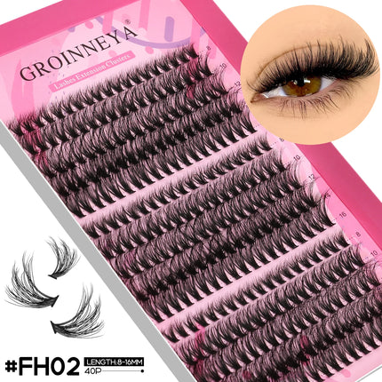 GROINNEYA Lash Clusters DIY Fluffy Lashes Mixed Tray Individual Lashes Natural Volume Cluster Eyelashes Extension Makeup