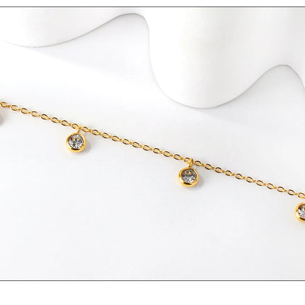 LUXUSTEEL Stainless Steel Anklets for Women Gold Plated Round CZ Crystal Rhinestone Charm Allergy Free Foot Chain Beach Jewelry