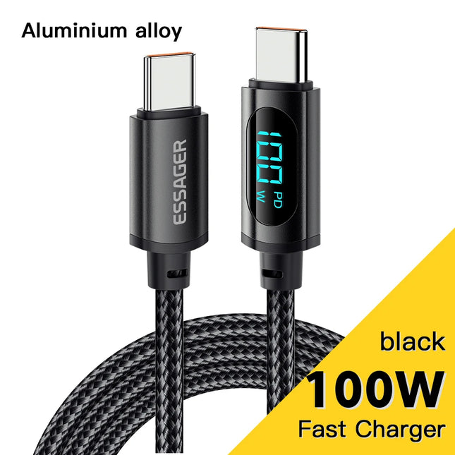 Essager PD 100W USB Type C Cable to USB C 7A Fast Charging Charger Wire Cord For OPPO Realme Huawei Poco Samsung Display Cable