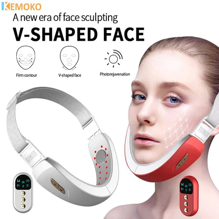 V Face Lift Massage Device Face Contour EMS Massage Double Chin Remove Red Blue Light Heat V-shaped Face Lift Beauty Instrument
