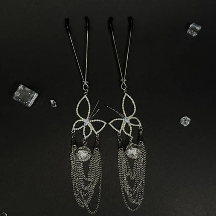 Butterfly Bell Nipple Clamps Diamond Studded Nipple Rings Alluringly Teasing Couple's Seduction Sexy Breast Accessories Sex Toys
