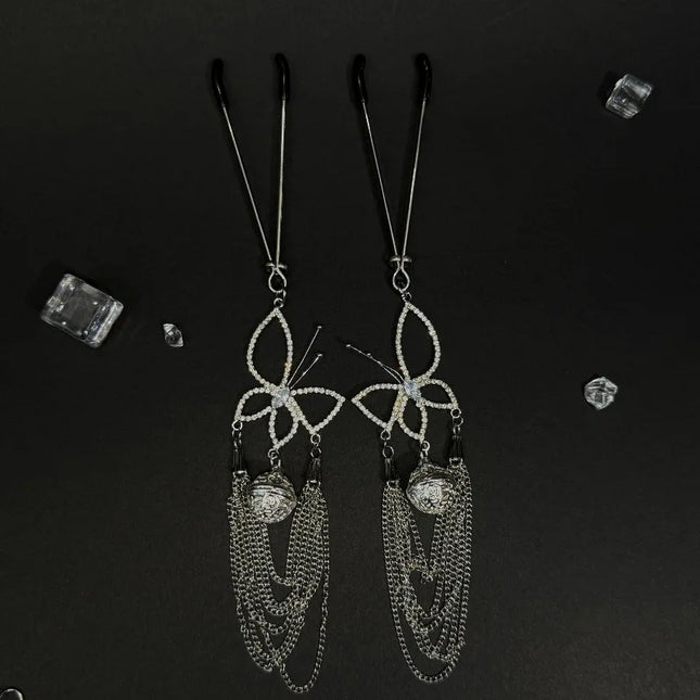 Butterfly Bell Nipple Clamps Diamond Studded Nipple Rings Alluringly Teasing Couple's Seduction Sexy Breast Accessories Sex Toys