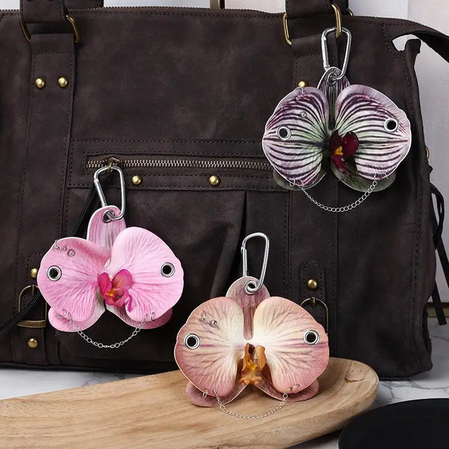 Sweet Exquisite Simulation Flower Phalaenopsis Orchid Keychain Backpack Pendant Decoration Accessories Car Key Ring Gifts