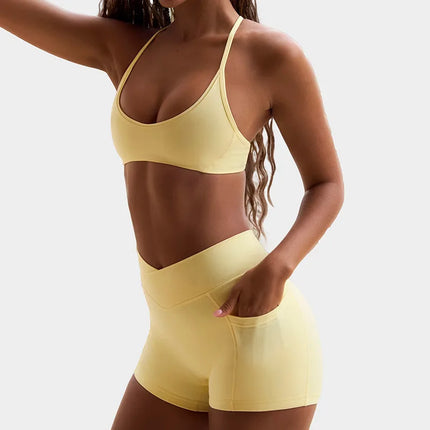 High Elasticity Sports Bra And Shorts Set for Women Cross Back Fitness Yoga Workout Moisture Wicking Running And Cycling