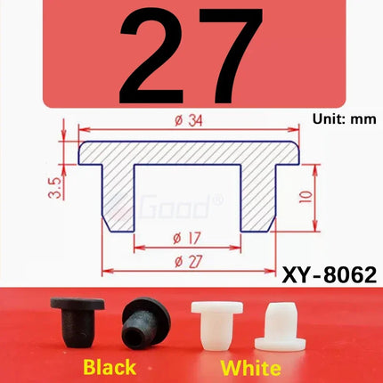 Black T-shaped silicone plug rubber hole cover dust-proof sealing, shock-absorbing foot pad  A-6.8mm~68.6mm