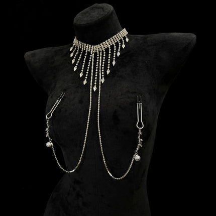 Fashion Fringe Sexy Nipple Clamps for Women with Rhinestone Bells Body Jewelry Collar Waist Chain Adult Product Breast Sextoy