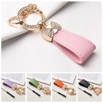 Key Holder Luxury Genuine Leather Keychain Matte Buckle Keys Organizer Car Key Pendant Bag Charms Pendant Rhinestone Key Chain