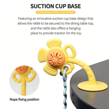 1PK Silicone Flower Suction Toy. Rattle & Sensory Teether for Babies. BPA-Free, Safe & Perfect for Fine Motor Skills.