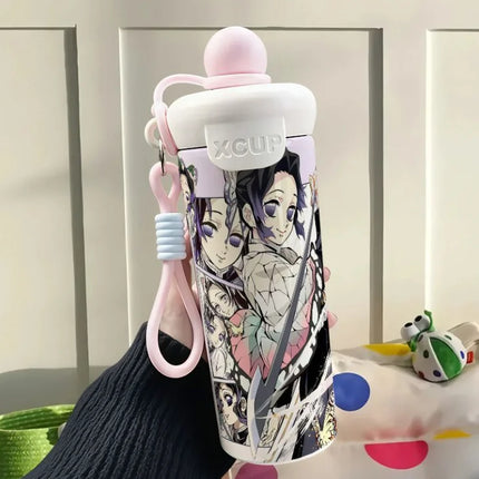 Demon Slayer Stainless Steel Insulated Cup Cute Fashion Cartoon Floating Ball Straw Thermos Portable Coffee Cup Gift for Friends