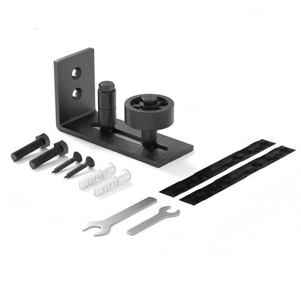 8-in-1 Barn Door Hardware Kit, Anti-Sway Floor Guide and Top Mount Track, Sliding Door Accessories with Floor Guide