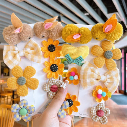 9Pcs/Set Kids Plush Hair Clips Cute Rabbit Children Side Clip Cartoon Baby Barrettes Winter Headdress Bow Flower Girls Hairpins