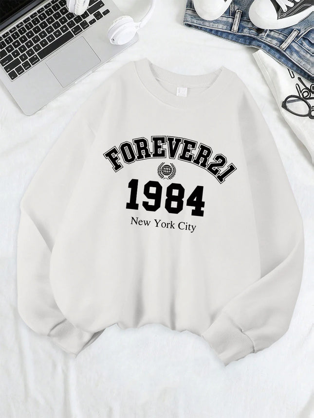 Forever 21 New York City Prints Sweatshirts Women Sporty Hoodies Warm Crewneck Tops Autumn Winter Women Clothes