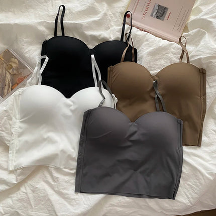 202New Solid Color Women's White Top Sleeveless Thin Straps Camisole Summer Tank Top with Cups Summer Ice Silk Comfortable Sling