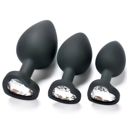Silicone Anal Plug Adult Toys for Men Women Heart Crystal Anal Trainer for Couples Sex Toys Silicone Butt Plug Anal Toy 3 Sizes