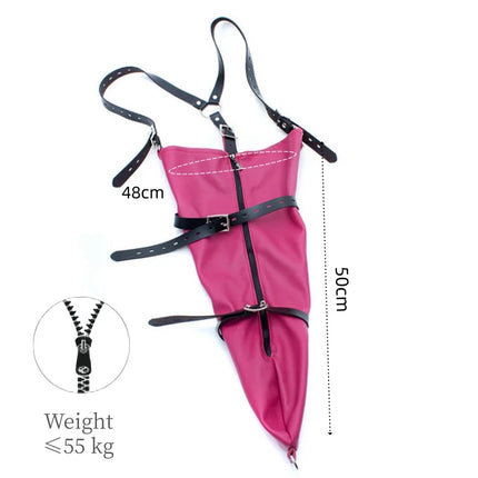 Y-back Strap Lace-up Straight Arm Binder with Zipper Leather Tight Fit Single Sleeve for Couple BDSM Bondage Interaction Sex Toy