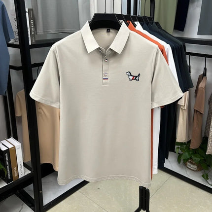 Hot Quality Men's Short-Sleeved Polo Shirt Lapel Button Dog Embroidery Spring Casual Elegance T-Shirt Simple Business Menswear