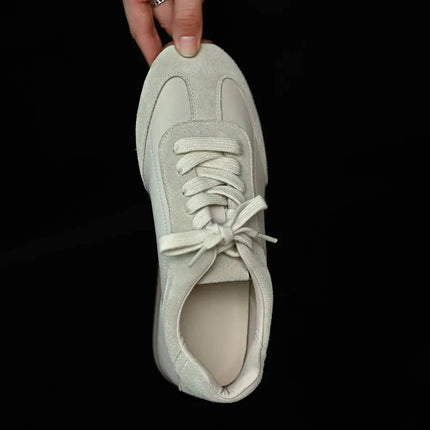 Ins Fashion Suede Leather Women Sneakers Lace Up Flat Shoes Genuine Leather  Ladies Flats Casual Shoes
