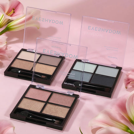 4Color Eyeshadow Palette Gray Black Smoky Makeup Matte Pearlescent Silkworm Brightening Base Eyes Primer Powder With Application