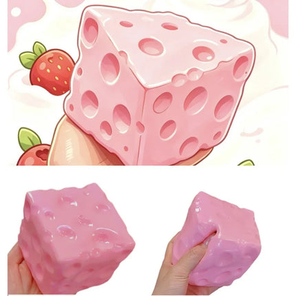 Kawaii Strawberry Milk Cheese Mochi Squishy 7cm Flour Fidget Squeeze Slow Rebound Stress Relief Toy Kids Adults Party Gifts