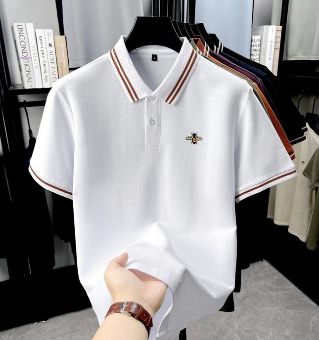 100% pure cotton summer men's polo short sleeve T-shirt business casual breathable cozy delicate popular stylish embroidered top