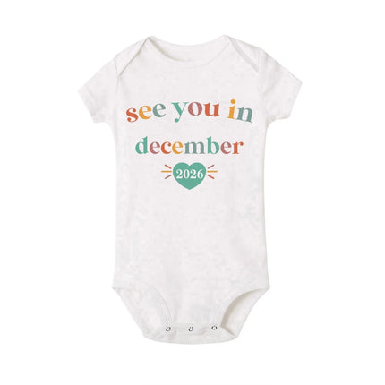 See You in January 2026 Printed Baby Romper Pregnancy Announcement Clothes Newborn Short Sleeve Bodysuit Infant Jumpsuit Outfit