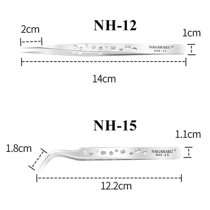 NAGARAKU Makeup Eyelashes 2pcs set N-01 N-02  Eyelashes Tweezers NH-12 NH-15  Accurate Lashes ST-12 ST-15  Pincet Stainless